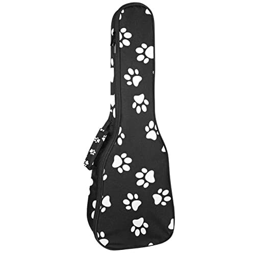 Mersov Tenor Ukulele Gigbag Waterdichte Ukelele Case Gewatteerde Rugzak, Geweldig voor Sopraan Concert (21/23/24 inch) Witte Hond Poot Print Zwart