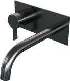 Brauer Gunmetal Edition Inbouw Wastafelmengkraan met Gebogen Uitloop en Afdekplaat Model E2 Gunmetal Geborsteld PVD