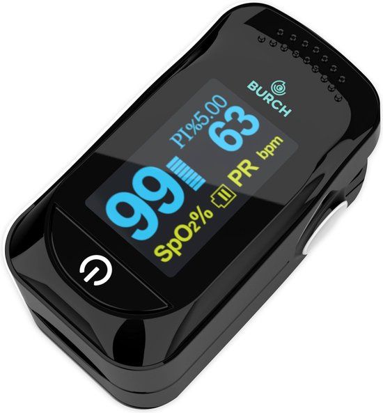 BURCH Med ® Pro Saturatiemeter - Zuurstofmeter Vinger - Oximeter - Zwart - CE + FAGG - Incl. Batterijen, Koord & Tasje