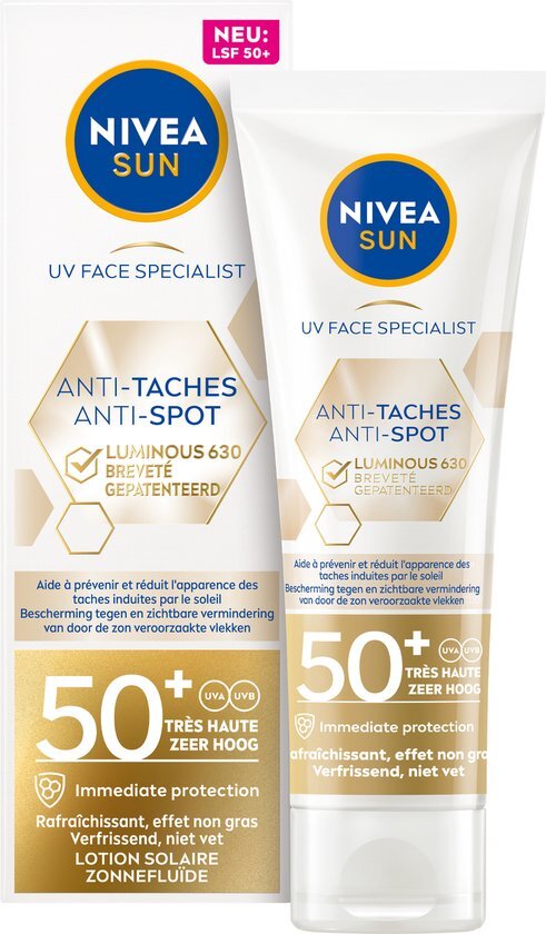 NIVEA SUN Face Luminous Anti-Spot Gezichtscr&#232;me - Zonnebrand - SPF 50+ - Anti Pigmentvlekken - Zonbescherming - Beschermt en egaliseert - 40 ml