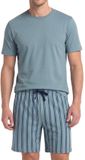 Ammann Heren pyjama Mix & Match copen blue gestreept korte mouw 100% Katoen XL