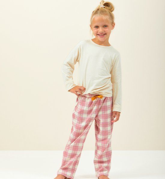 Little Label meisjes pyjama-set grote roze ruit 6Y/110-116 - Zachte BIO Katoen