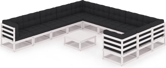 The Living Store Tuinset Grenenhout - Lounge - Wit - 70 x 70 x 67 cm - inclusief kussens
