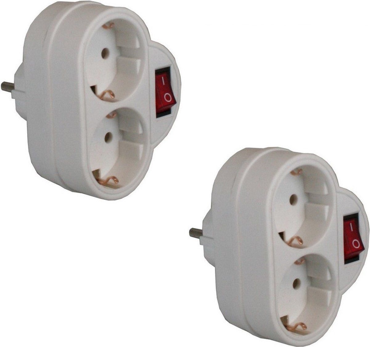 Ben Tools Stopcontact Splitter Dubbel Wit - 2 Stuks - Met Schakelaar