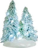 Luville 3 Arbres enneigés sur socle Blanc Lumière H12cm