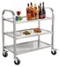 Grande chariot de cuisine en Inox avec 3 étagères et roulettes pivotantes à 360°
