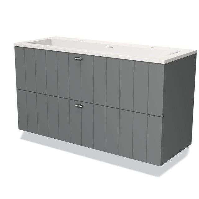 Maxaro Badkamermeubel 120cm Modulo Middengrijs 2 Lades Lamel Wastafel Solid Surface