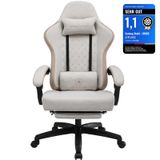 GTPLAYER Gaming Stoel, ergonomische gaming fauteuil, bureaustoel, PC-gaming stoel, race stoel met stoffen bekleding, vering in de zitting met voetsteun, beige