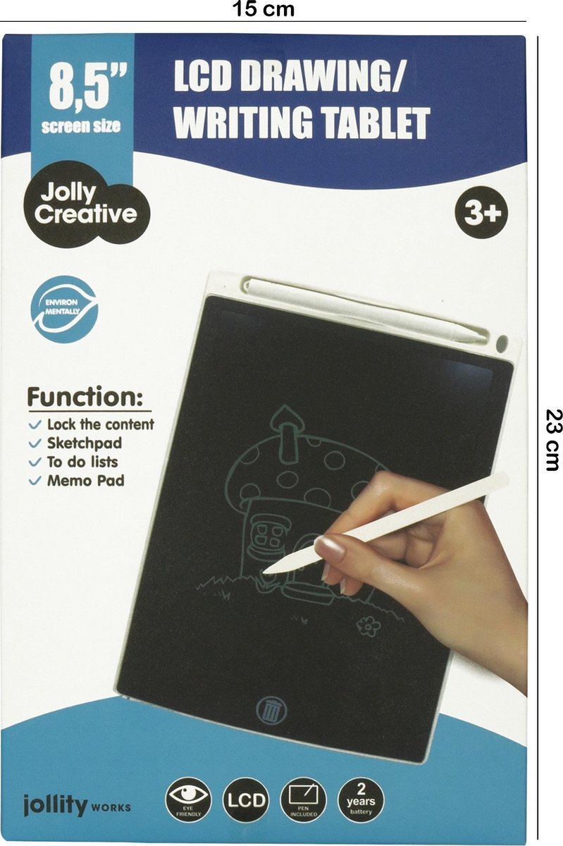 Jollity Works JollyCreative - Digitaal Tekentablet - Digitaal Notitiebord - LCD writing tablet - 8.5 inch - Wit