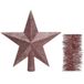 Decoris Kerstversiering Kunststof Glitter Ster Piek 19 cm en Folieslingers Pakket Oud Roze van 3x stuks