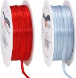 Merkloos Cadeaulint/sierlint pakket - lichtblauw/rood - 3 mm x 50 meter - Hobby/decoratie/knutselen