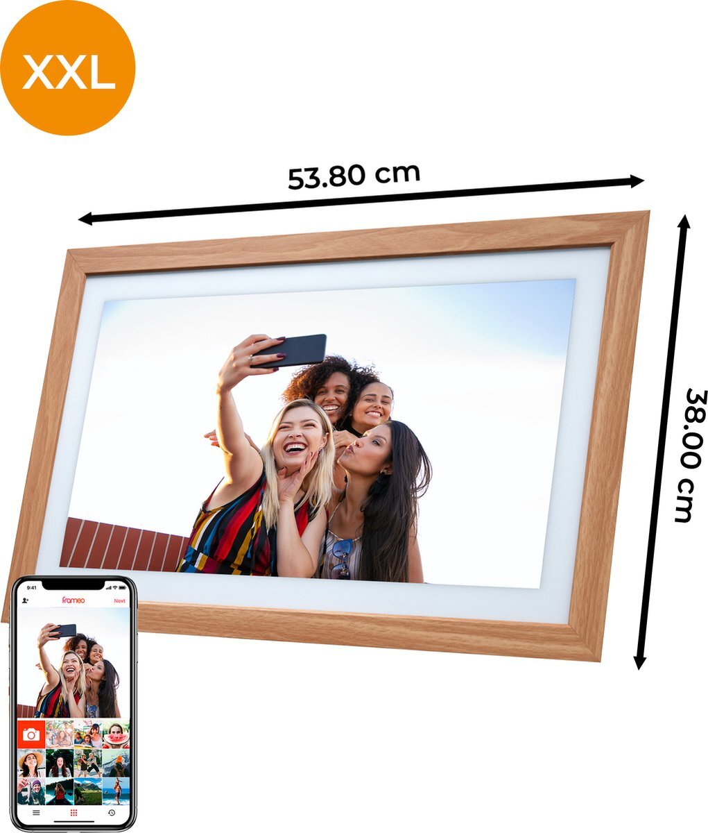 Denver Digitale Fotolijst 21.5 inch - XXL - Hout - Full HD - Frameo App - Fotokader - Model 2023 - WiFi - 32GB - IPS Touchscreen - PFF2162LW