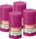 Bolsius - Bougies piliers rustiques - 4 pièces - Fuchsia Rose - 13cm - 60 heures de combustion