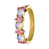 Lucardi - Dames Stalen goldplated vintage ring met opaal en roze zirkonia - Ring - Staal - Goudkleurig - 20 / 63 mm
