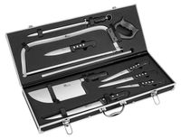Set de 9 couteaux pour boucher, acier inoxydable 420J2, incluant scie, couteau et fusil à aiguiser