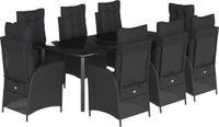vidaXL Ensemble de jardin 9 pièces avec coussins, noir, en polyrotin