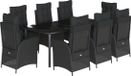 vidaXL Ensemble de jardin 9 pièces avec coussins, noir, en polyrotin