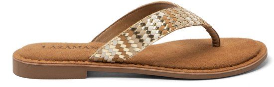 Lazamani Tess Dames Teenslippers Leer Beige - Maat 38