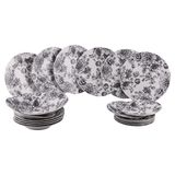 Madame Black Tafelservies, 18-delig, porselein, 6 plaatsen, bloemendecoratie
