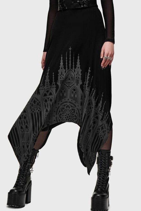 Killstar Cathedral Gardens- Thorned Spire Midi Skirt Dames Midirok - zwart - XS