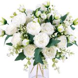 Fleurs et plantes - Bouquet de pivoines artificielles - 4 bouquets - Blanc - Soie