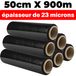 Europalamp - Lot De 6 Rouleaux Film Étirable Noir Opaque 50cm X 900m