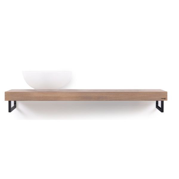 LoooX Wooden Collection solo wooden base shelf met handdoekhouders zwart eiken/mat zwart