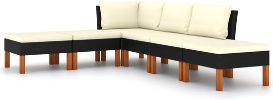 vidaXL 6-delige Loungeset met kussens poly rattan zwart