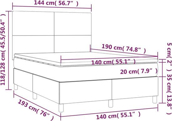 vidaXL Boxspring met matras fluweel lichtgrijs 140x190 cm