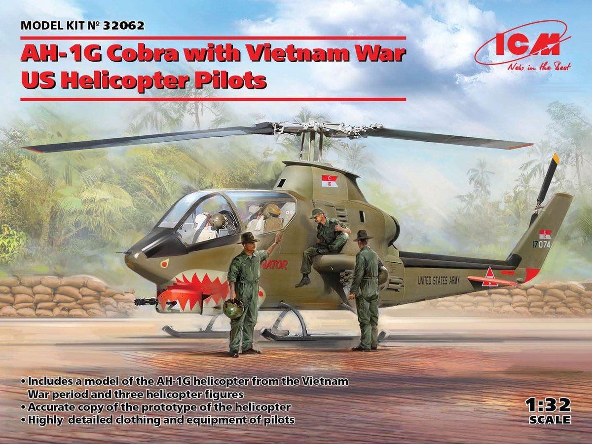 ICM ICM32062 1:32-AH-1G Cobra met Vietnam Oorlog Amerikaanse Helikopter Pilo, Zwart