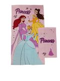 Princess Disney Set van 2 badstof badhanddoeken, badhanddoek, gezichtshanddoek, bidethanddoek, roze, katoen, 100%, set van 2 stuks, officieel product