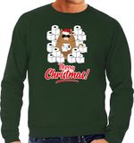 Bellatio Decorations Shoppartners Bv Foute Kerst sweater / Kerst trui met hamsterende kat Merry Christmas groen voor heren XXL