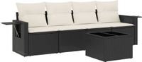 vidaXL 5-delige Loungeset met kussens, polyrattan, zwart