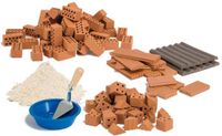 Teifoc® Bouwdoos – Accessoires Set – 100 onderdelen – Echte mini Bakstenen met Cement, Kom en Troffel – Aanvulset voor bouwsets – Vanaf 6 Jaar
