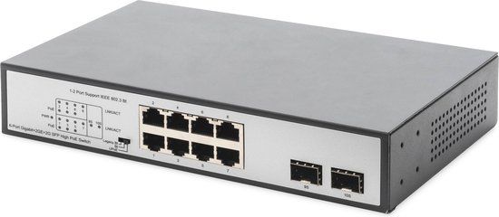 Digitus DN-95140 - Switch - 8-poorts - Unmanaged - PoE - Zwart/Zilver