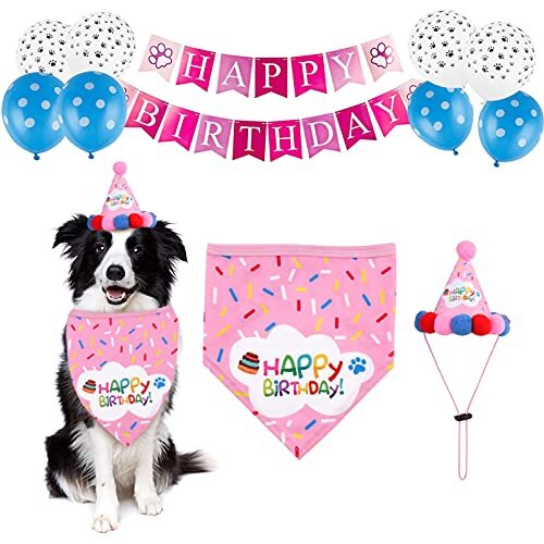 Yumech Hond Verjaardag Feestartikelen 11 Stks Pet Party Supplies Decor Met Bandana Hond Verjaardag Hoed Driehoek Sjaal Ballon Banner voor Klein/Medium/Grote Honden Katten