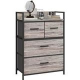 Meuble de rangement style industriel commode 4 tiroirs en tissu pliables et amovibles et 1 étagère 60 x 29 x 85 cm gris