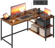 VASAGLE L-vormig hoekbureau – Met opbergruimte en hoogte verstelbare plank – 120 x 80 cm – Vintage bruin – 2 stopcontacten en 2 USB-poorten