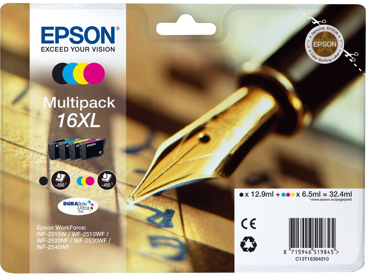 Epson Pen and Crossword 16XL Series Multipack - Ink Cartridge - Cyaan, Geel, Magenta, Zwart - 32 ml