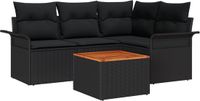 vidaXL Banc de jardin 5 pièces noir polyrattan