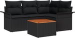 vidaXL Banc de jardin 5 pièces noir polyrattan