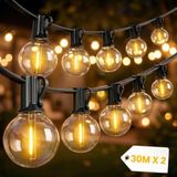 Yuucio Lichtsnoer Buiten 60M G40, 2x30M, 100+4 Onbreekbare Lampen 2700K