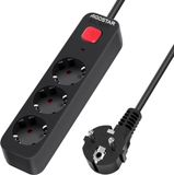 Aigostar 20BX2 - 3 voudig Stekkerdoos - Met randaarde - Verlengsnoer - Verlengkabel - 3 meter - Schakelaar - Zwart
