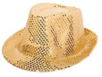 Shoppartners Folat Trilby hoedje - 6x - goud glitters - volwassenen - gleufhoedje