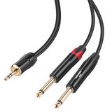 NEEWER 3,5 mm 1/8 TRS naar 1/4 Dual 6,35 mm TS breakout kabel, 6ft kabel, stekker naar stekker stereo audio splitter kabeladapter voor smartphone tablet laptop computer mixer studiomonitor PA-systeem