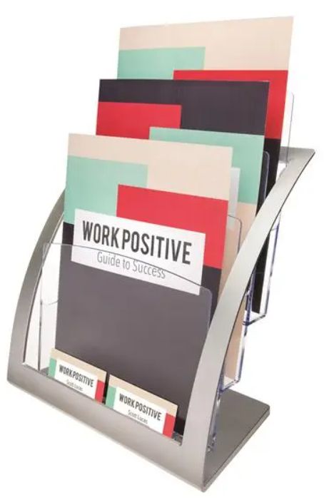 Deflecto 693745 Magazine Rack 3 Shelves Silver, Transparent