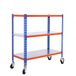 Simon Rack Metalen stelling met wielen 975x1100x400 mm - Simonclick | 3 niveaus, Metalen legbord, 75 kg buigbelasting, Corrosiewerende coating, Blauw/Oranje/Gegalvaniseerd