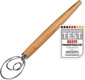 Fackelmann Deegmixer voor pasta, focaccia en deeg – garde voor luchtig deeg – Deense garde met ergonomische beukenhouten handgreep, zilver/bruin