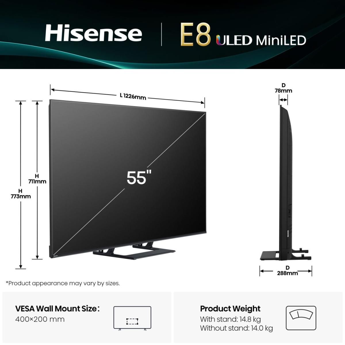 Hisense 55E8Q / TV screen / 55 inch / 2025