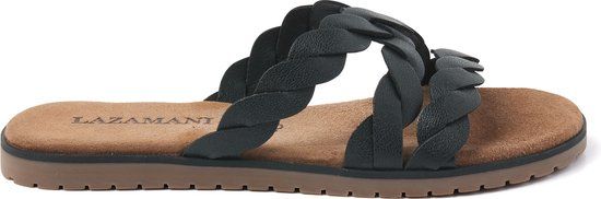 Lazamani Dames Slippers 75.384 Black | Maat 38 | Zwart | Leer | Slides | Lente/Zomer 2023